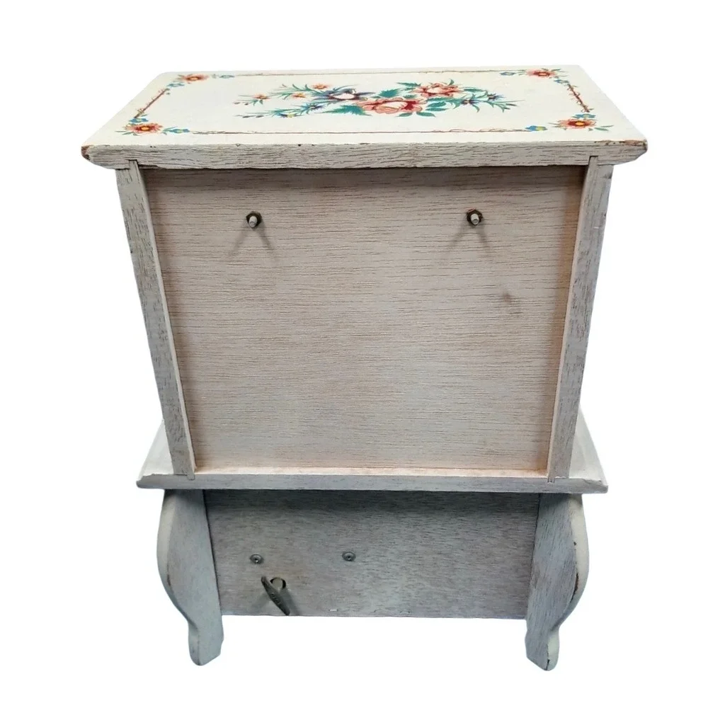 Rare!‎ Vtg Toyo Hand Painted Floral Musical Jewelry Box Armoire Wood 2 Drawer